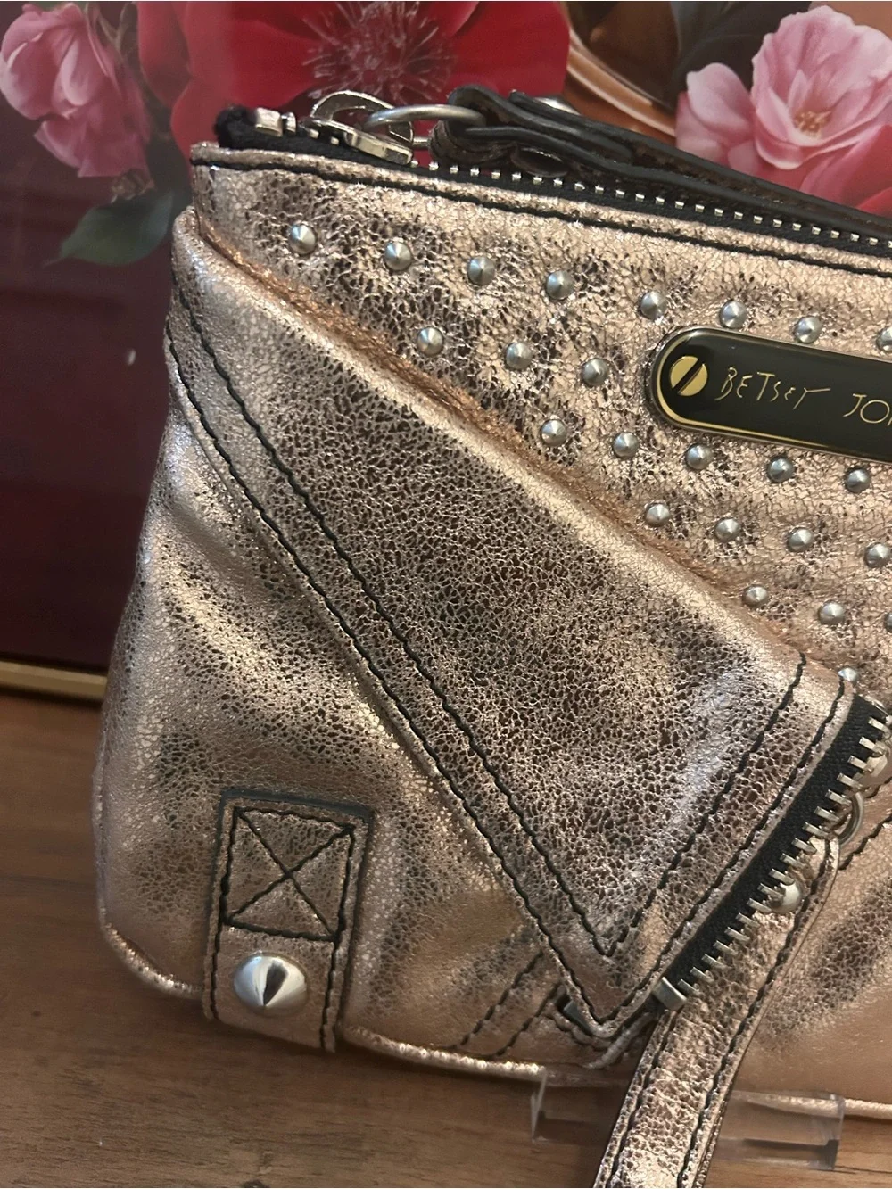 Betsey Johnson Metallic Rose Gold Wristlet Clutch